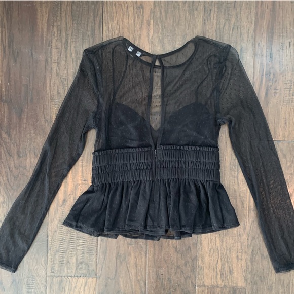 EXPRESS Sheer Cinched-Waist Peplum Top 🖤 - Picture 3 of 9
